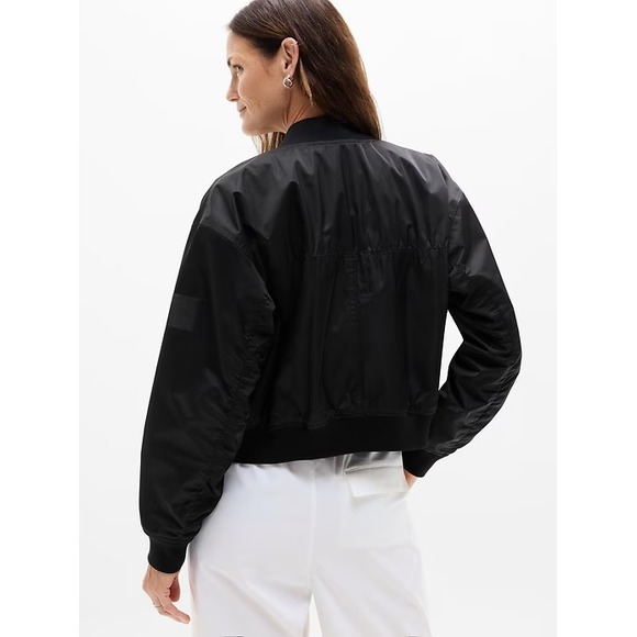 Athleta Black Flex Bomber Jacket NWT XL Water Repellent Full Zip Sateen - Picture 5 of 9